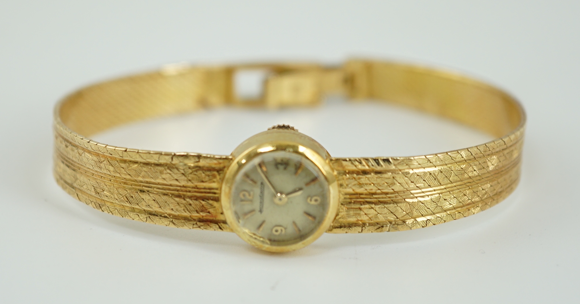 A lady's 18ct gold Jaeger LeCoultre manual wind wrist watch
